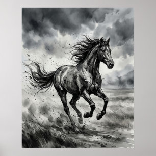 Pinselstrich Pferd Sturm Poster