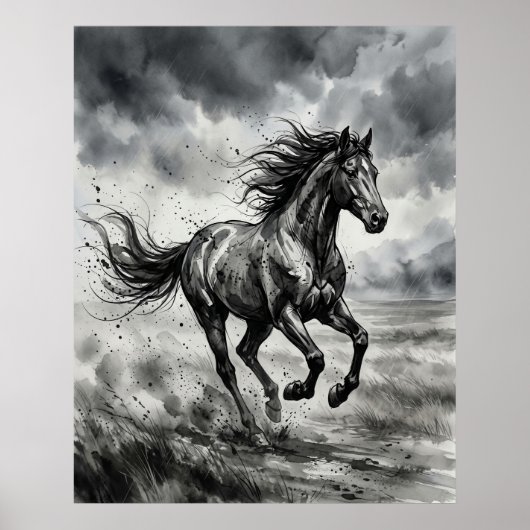 Pinselstrich Pferd Sturm Poster (Vorne)