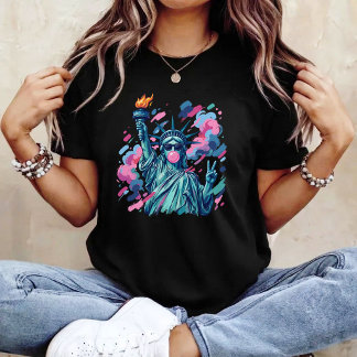 Pinselstrich Statue der Freiheit bläst Bubble Gum T-Shirt