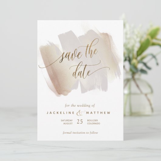 Pinselstrich und Terracotta Pinselstriche Minimale Save The Date (Stehend Vorderseite)