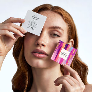Pinselstriche aus abstraktem Rosa und Gold, Pinsel Quadratische Visitenkarte