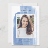 Pinselstriche | Dark Blue Foto Girly Abschluss Einladung (Vorderseite)