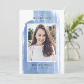 Pinselstriche | Dark Blue Foto Girly Abschluss Einladung (Stehend Vorderseite)