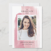 Pinselstriche | Dark Pink Foto Girl Abschluss Einladung (Vorderseite)