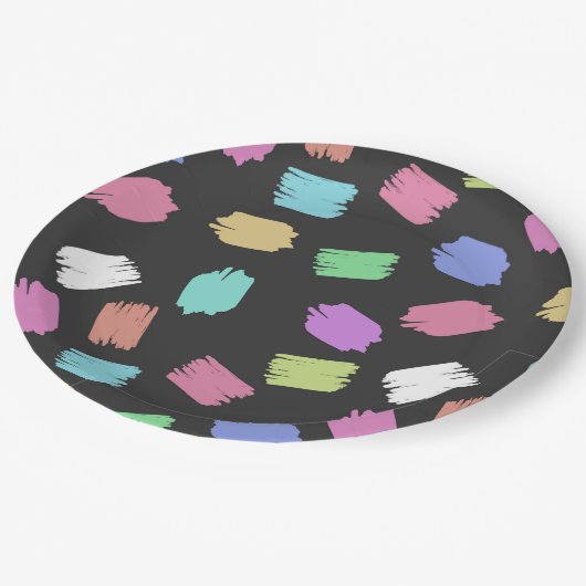 Pinselstriche, farbenfrohe Pinselstriche Pappteller (Schrägansicht)