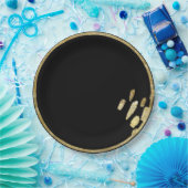 Pinselstriche | Gold und Schwarzer Kreis mit Farbe Pappteller (Party)