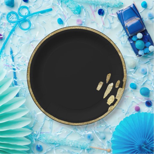 Pinselstriche | Gold und Schwarzer Kreis mit Farbe Pappteller (Party)