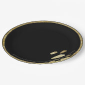 Pinselstriche | Gold und Schwarzer Kreis mit Farbe Pappteller (Schrägansicht)