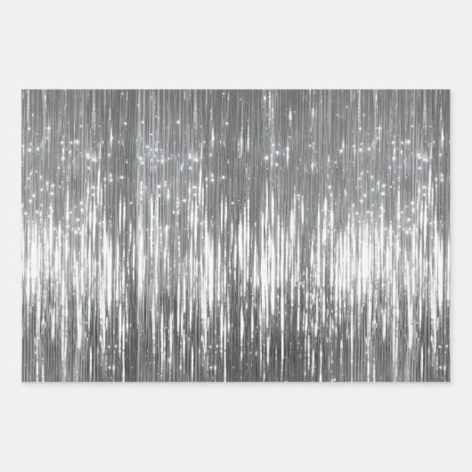 Pinselstriche Imitate Linen (Leinenlook) Silber Gl Geschenkpapier Set (Vorderseite 3)