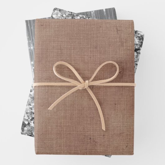 Pinselstriche Imitate Linen (Leinenlook) Silber Gl Geschenkpapier Set (Beispiel)