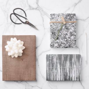 Pinselstriche Imitate Linen (Leinenlook) Silber Gl Geschenkpapier Set