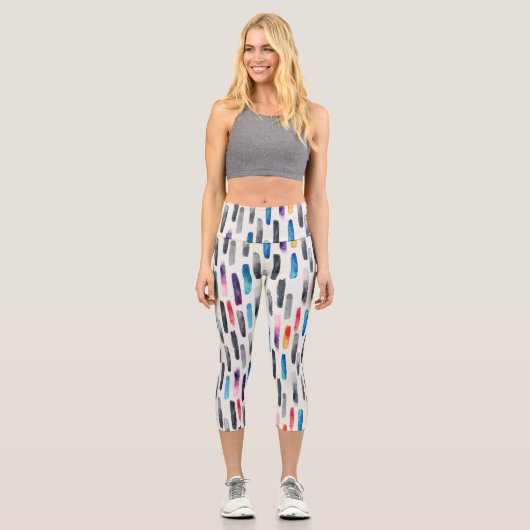 Pinselstriche in Aquarellfarben, farbenfrohe, naht Capri Leggings (Vorderseite)
