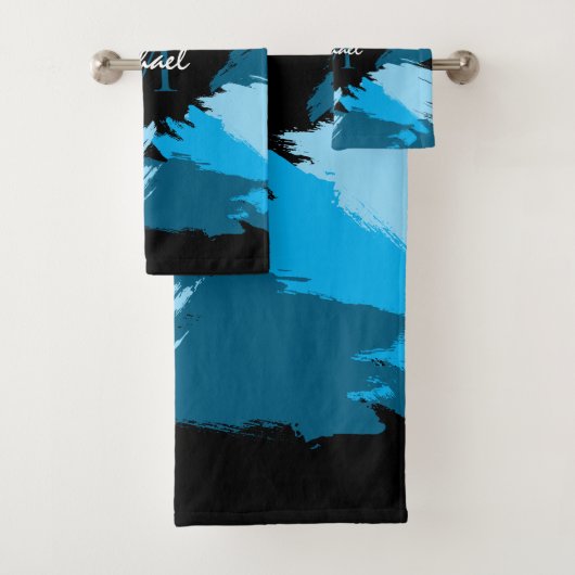 Pinselstriche in blauen Farbtönen mit Monogramm Badhandtuch Set (Insitu)