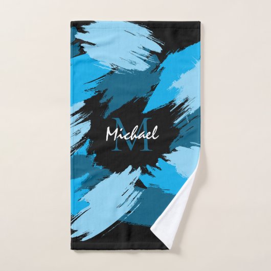 Pinselstriche in blauen Farbtönen mit Monogramm Badhandtuch Set (Handtuch)