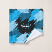 Pinselstriche in blauen Farbtönen mit Monogramm Badhandtuch Set (Waschlappen)