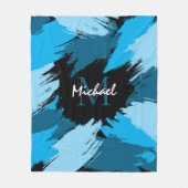 Pinselstriche in blauen Farbtönen mit Monogramm Fleecedecke (Vorderseite)