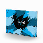 Pinselstriche in blauen Farbtönen mit Monogramm Fotoblock (Rechts)