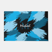 Pinselstriche in blauen Farbtönen mit Monogramm Fußmatte (Vorderseite)