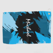Pinselstriche in blauen Farbtönen mit Monogramm Golfhandtuch (Horizontal)
