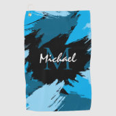 Pinselstriche in blauen Farbtönen mit Monogramm Golfhandtuch (Vorderseite)