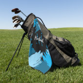 Pinselstriche in blauen Farbtönen mit Monogramm Golfhandtuch (Gras)