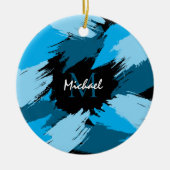 Pinselstriche in blauen Farbtönen mit Monogramm Keramik Ornament (Vorne)