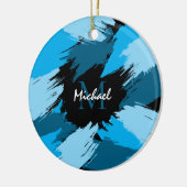 Pinselstriche in blauen Farbtönen mit Monogramm Keramik Ornament (Links)