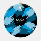 Pinselstriche in blauen Farbtönen mit Monogramm Keramik Ornament (Hinten)