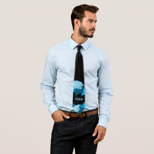Pinselstriche in blauen Farbtönen mit Monogramm Krawatte