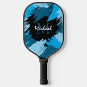Pinselstriche in blauen Farbtönen mit Monogramm Pickleball Schläger (Vorderseite)
