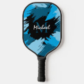 Pinselstriche in blauen Farbtönen mit Monogramm Pickleball Schläger (Rückseite)
