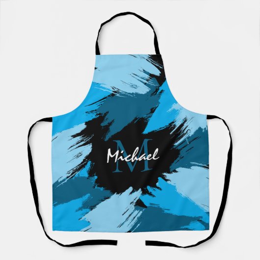 Pinselstriche in blauen Farbtönen mit Monogramm Schürze (Vorderseite)