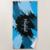 Pinselstriche in blauen Farbtönen mit Monogramm Strandtuch (Vorderseite)