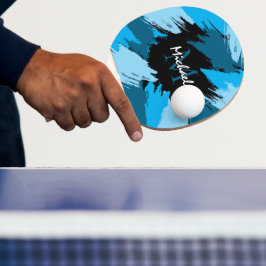 Pinselstriche in blauen Farbtönen mit Monogramm Tischtennis Schläger