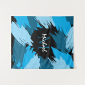 Pinselstriche in blauen Farbtönen mit Monogramm Wandteppich (Vorderseite (Horizontal))