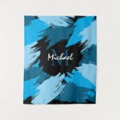 Pinselstriche in blauen Farbtönen mit Monogramm Wandteppich (Vorderseite)