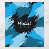 Pinselstriche in blauen Farbtönen mit Monogramm Weinetikett (Einzelnes Label)