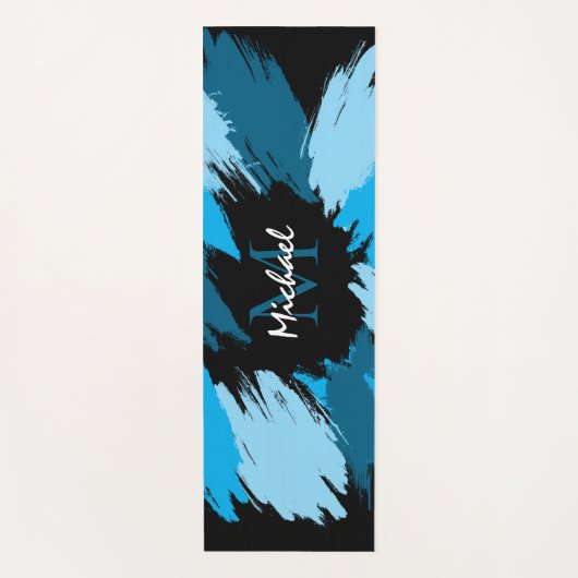 Pinselstriche in blauen Farbtönen mit Monogramm Yogamatte (Vorderseite)