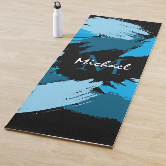 Pinselstriche in blauen Farbtönen mit Monogramm Yogamatte (Beispiel)