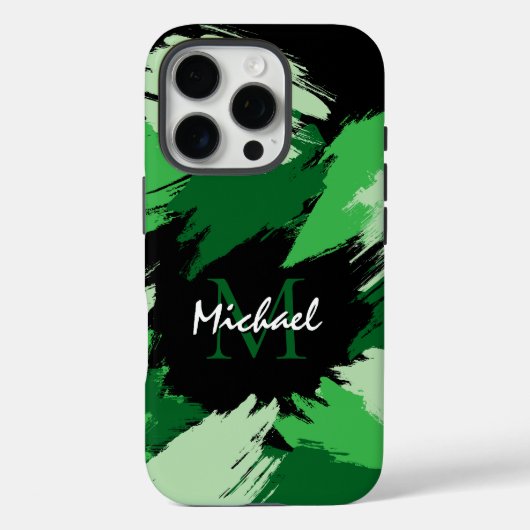 Pinselstriche in grünen Farbtönen mit Monogramm Case-Mate iPhone Hülle (Rückseite)