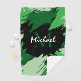Pinselstriche in grünen Farbtönen mit Monogramm Golfhandtuch