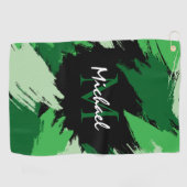 Pinselstriche in grünen Farbtönen mit Monogramm Golfhandtuch (Horizontal)