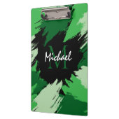 Pinselstriche in grünen Farbtönen mit Monogramm Klemmbrett (Links)