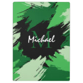Pinselstriche in grünen Farbtönen mit Monogramm Klemmbrett (Rückseite)
