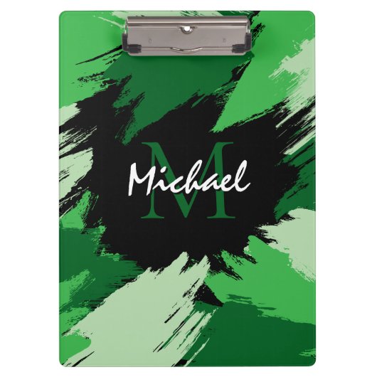 Pinselstriche in grünen Farbtönen mit Monogramm Klemmbrett (Vorderseite)