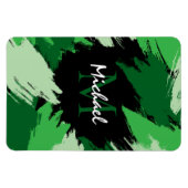 Pinselstriche in grünen Farbtönen mit Monogramm Magnet (Horizontal)