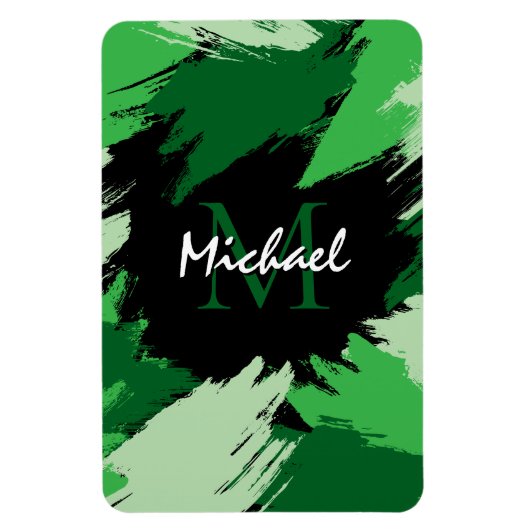 Pinselstriche in grünen Farbtönen mit Monogramm Magnet (Vertikal)
