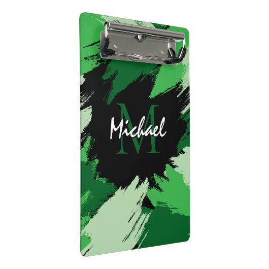 Pinselstriche in grünen Farbtönen mit Monogramm Mini Klemmbrett (Schrägansicht)