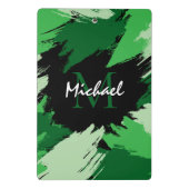 Pinselstriche in grünen Farbtönen mit Monogramm Mini Klemmbrett (Rückseite)