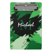 Pinselstriche in grünen Farbtönen mit Monogramm Mini Klemmbrett (Vorderseite)